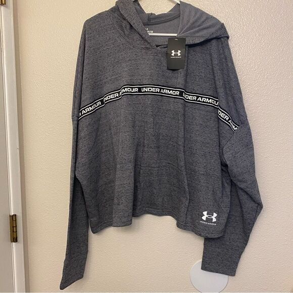 UA Under Armour Rival Terry Crop loose Hoodie plus size mid weight gray 3XL - Picture 2 of 11